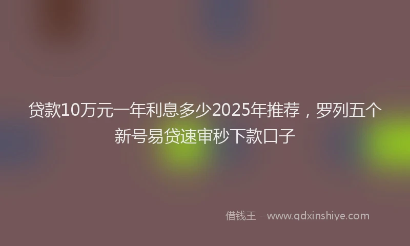 贷款10万元一年利息多少2025年推荐，罗列五个新号易贷速审秒下款口子