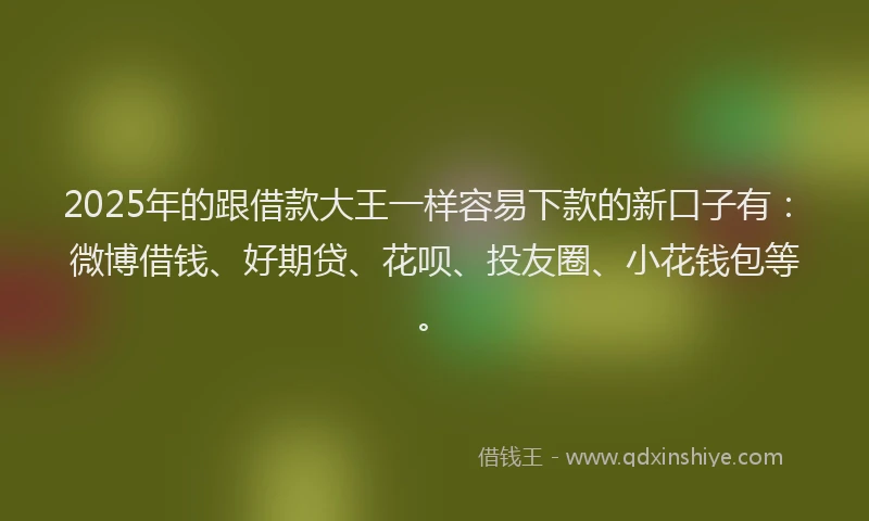 2025年的跟借款大王一样容易下款的新口子有：微博借钱、好期贷、花呗、投友圈、小花钱包等。