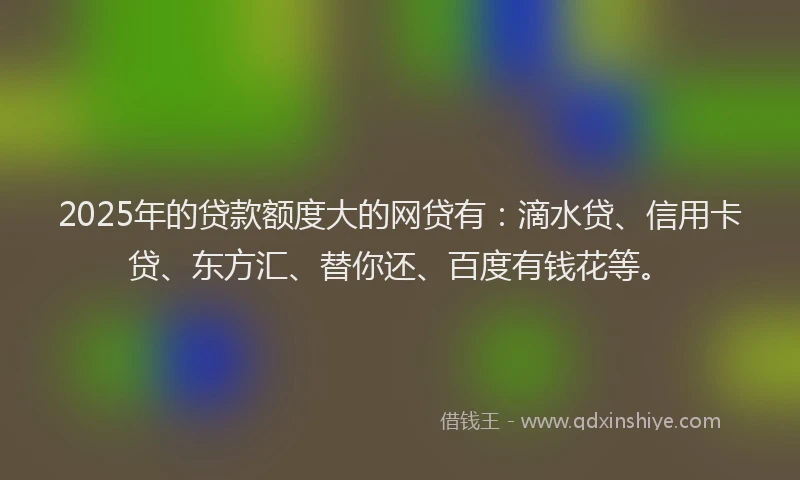 2025年的贷款额度大的网贷有：滴水贷、信用卡贷、东方汇、替你还、百度有钱花等。