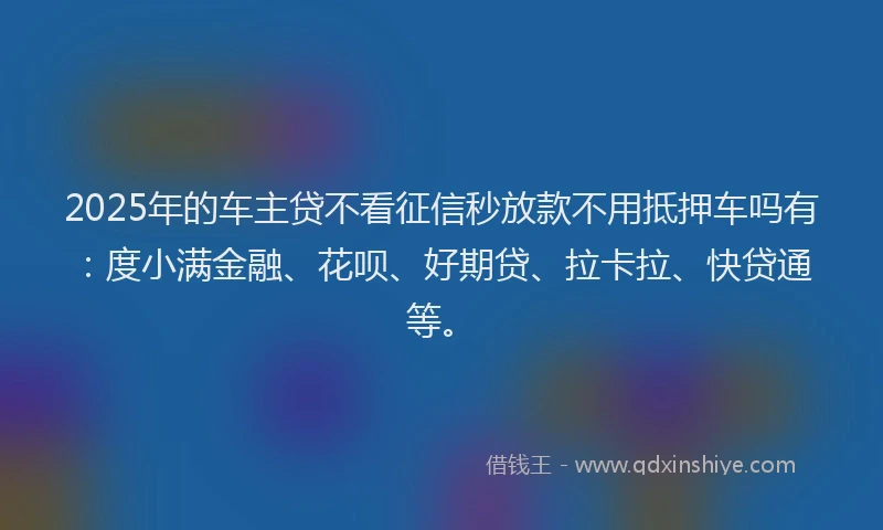 2025年的车主贷不看征信秒放款不用抵押车吗有：度小满金融、花呗、好期贷、拉卡拉、快贷通等。