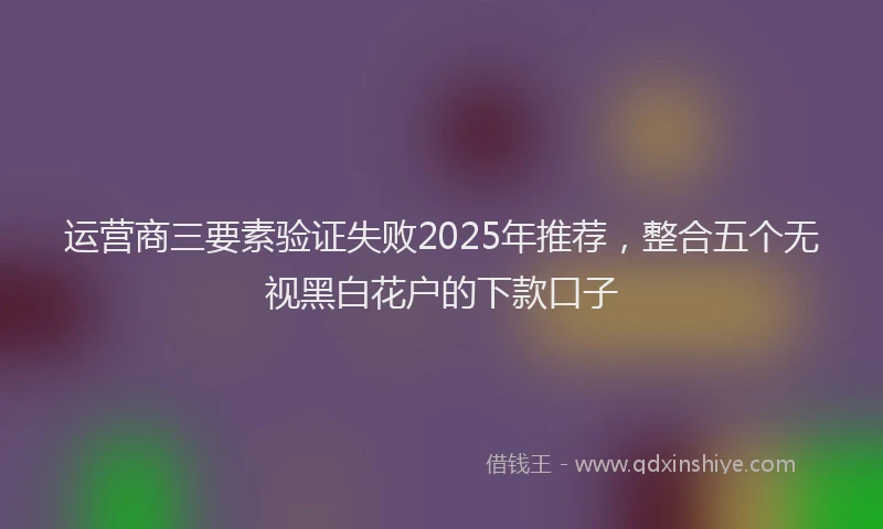 运营商三要素验证失败2025年推荐，整合五个无视黑白花户的下款口子
