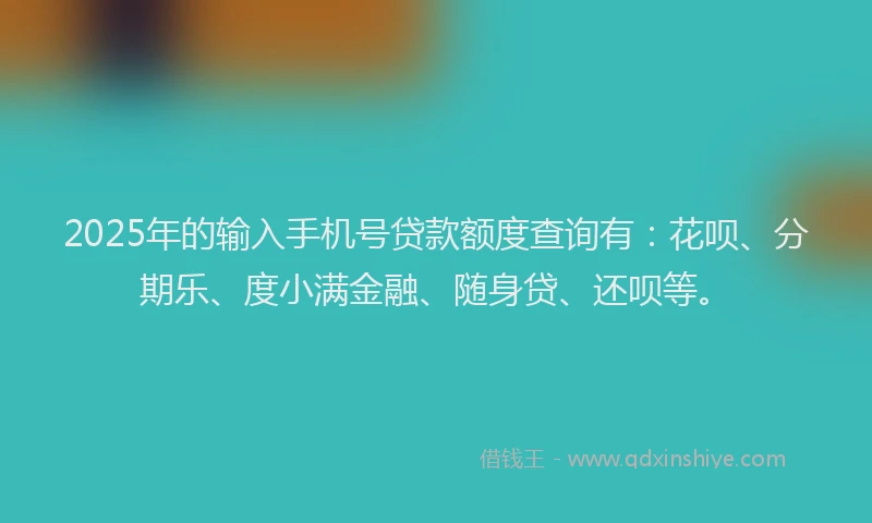 2025年的输入手机号贷款额度查询有：花呗、分期乐、度小满金融、随身贷、还呗等。