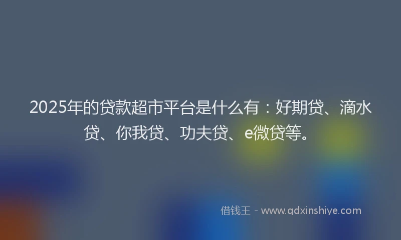 2025年的贷款超市平台是什么有：好期贷、滴水贷、你我贷、功夫贷、e微贷等。