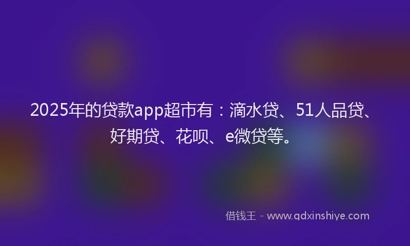 2025年的贷款app超市有：滴水贷、51人品贷、好期贷、花呗、e微贷等。