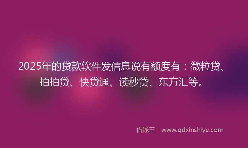 2025年的贷款软件发信息说有额度有：微粒贷、拍拍贷、快贷通、读秒贷、东方汇等。