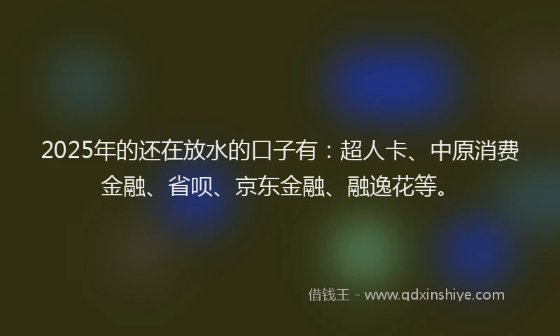 2025年的还在放水的口子有：超人卡、中原消费金融、省呗、京东金融、融逸花等。