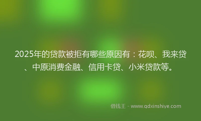 2025年的贷款被拒有哪些原因有：花呗、我来贷、中原消费金融、信用卡贷、小米贷款等。