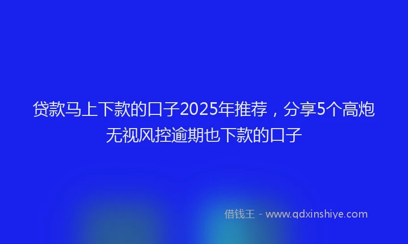 贷款马上下款的口子2025年推荐，分享5个高炮无视风控逾期也下款的口子