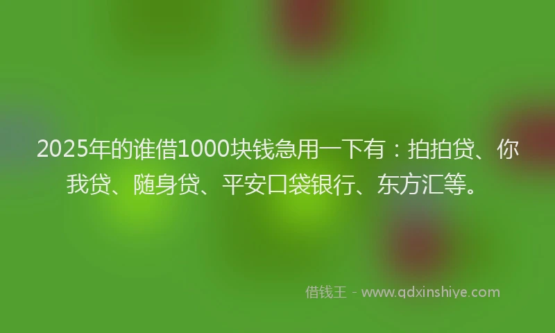 2025年的谁借1000块钱急用一下有：拍拍贷、你我贷、随身贷、平安口袋银行、东方汇等。