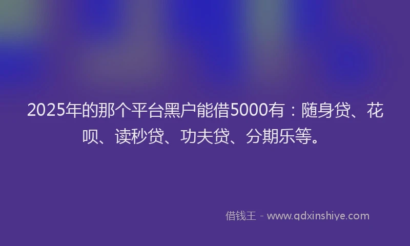 2025年的那个平台黑户能借5000有：随身贷、花呗、读秒贷、功夫贷、分期乐等。