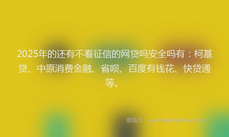 2025年的还有不看征信的网贷吗安全吗有：柯基贷、中原消费金融、省呗、百度有钱花、快贷通等。
