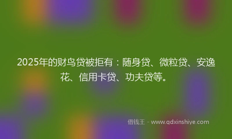 2025年的财鸟贷被拒有：随身贷、微粒贷、安逸花、信用卡贷、功夫贷等。