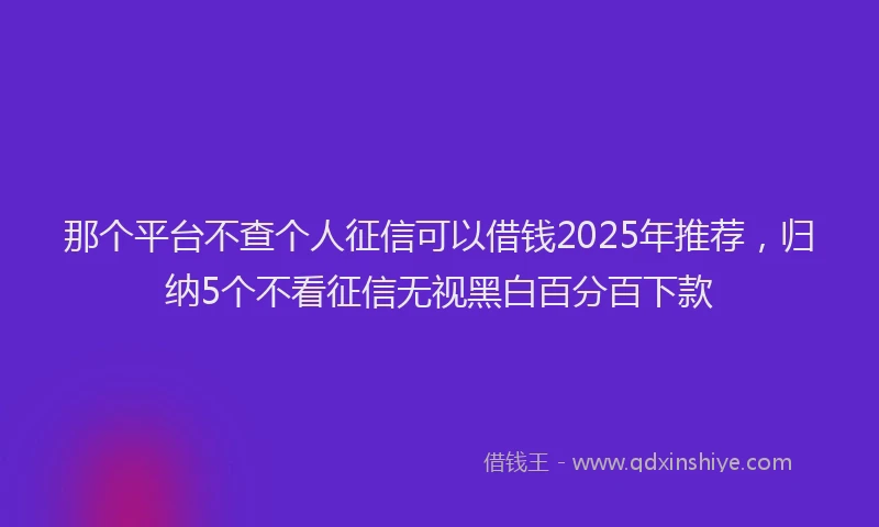 那个平台不查个人征信可以借钱2025年推荐，归纳5个不看征信无视黑白百分百下款