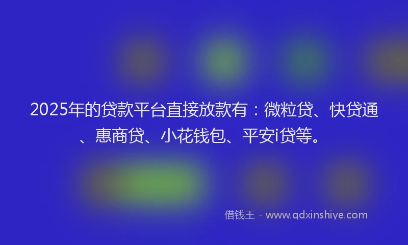 2025年的贷款平台直接放款有：微粒贷、快贷通、惠商贷、小花钱包、平安i贷等。