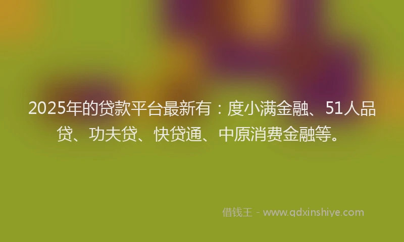 2025年的贷款平台最新有：度小满金融、51人品贷、功夫贷、快贷通、中原消费金融等。