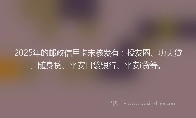 2025年的邮政信用卡未核发有：投友圈、功夫贷、随身贷、平安口袋银行、平安i贷等。