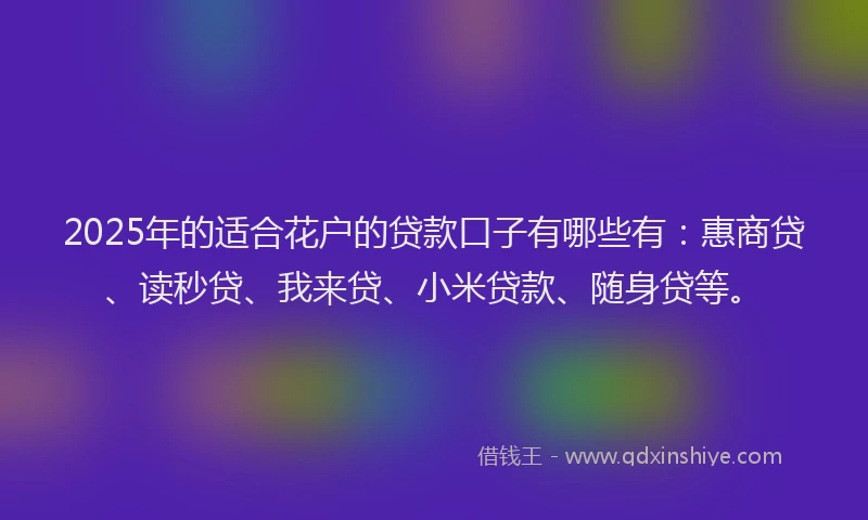 2025年的适合花户的贷款口子有哪些有：惠商贷、读秒贷、我来贷、小米贷款、随身贷等。