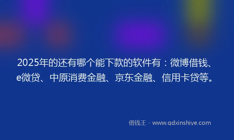 2025年的还有哪个能下款的软件有：微博借钱、e微贷、中原消费金融、京东金融、信用卡贷等。