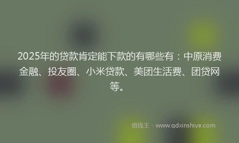 2025年的贷款肯定能下款的有哪些有：中原消费金融、投友圈、小米贷款、美团生活费、团贷网等。