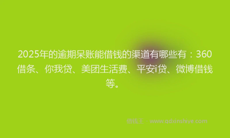 2025年的逾期呆账能借钱的渠道有哪些有：360借条、你我贷、美团生活费、平安i贷、微博借钱等。