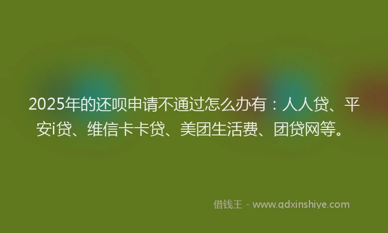 2025年的还呗申请不通过怎么办有：人人贷、平安i贷、维信卡卡贷、美团生活费、团贷网等。