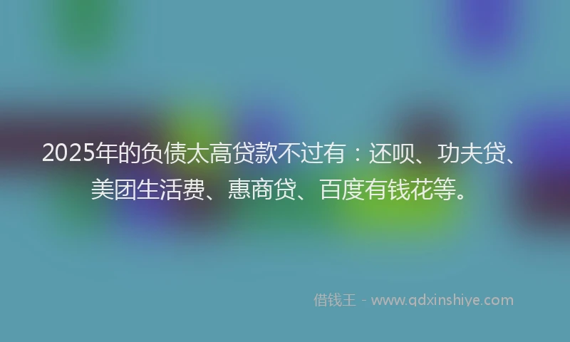 2025年的负债太高贷款不过有：还呗、功夫贷、美团生活费、惠商贷、百度有钱花等。