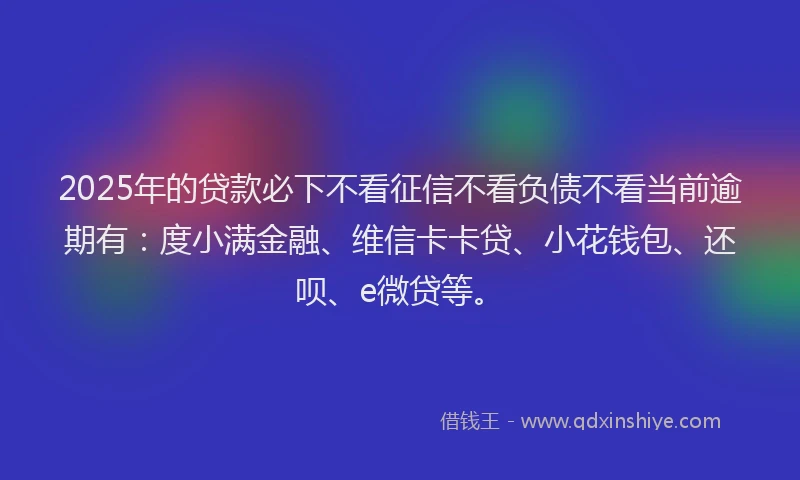 2025年的贷款必下不看征信不看负债不看当前逾期有：度小满金融、维信卡卡贷、小花钱包、还呗、e微贷等。