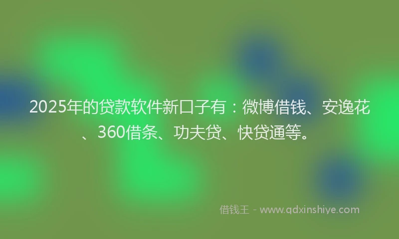 2025年的贷款软件新口子有：微博借钱、安逸花、360借条、功夫贷、快贷通等。