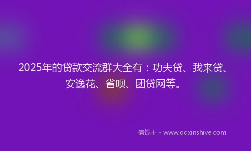 2025年的贷款交流群大全有：功夫贷、我来贷、安逸花、省呗、团贷网等。