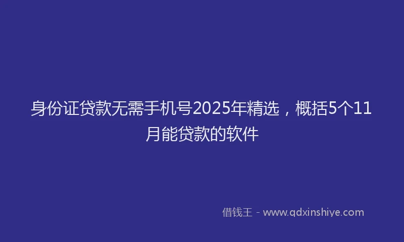 身份证贷款无需手机号2025年精选，概括5个11月能贷款的软件