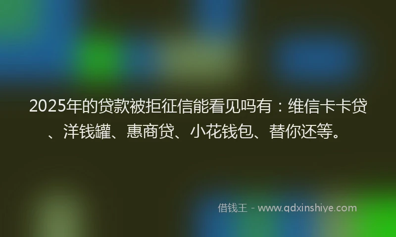 2025年的贷款被拒征信能看见吗有：维信卡卡贷、洋钱罐、惠商贷、小花钱包、替你还等。