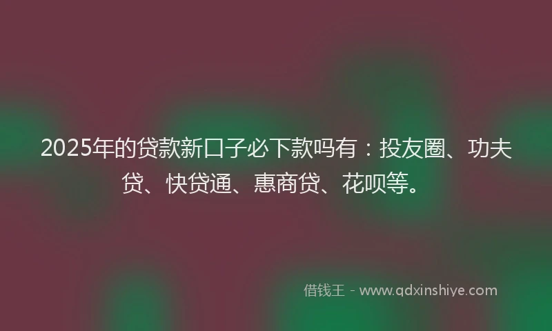 2025年的贷款新口子必下款吗有：投友圈、功夫贷、快贷通、惠商贷、花呗等。