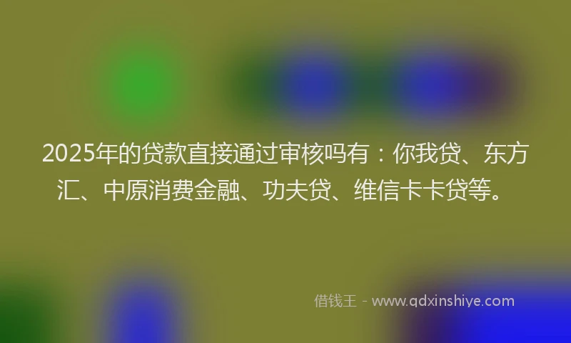 2025年的贷款直接通过审核吗有：你我贷、东方汇、中原消费金融、功夫贷、维信卡卡贷等。