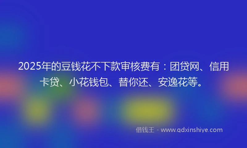 2025年的豆钱花不下款审核费有：团贷网、信用卡贷、小花钱包、替你还、安逸花等。
