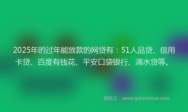 2025年的过年能放款的网贷有：51人品贷、信用卡贷、百度有钱花、平安口袋银行、滴水贷等。