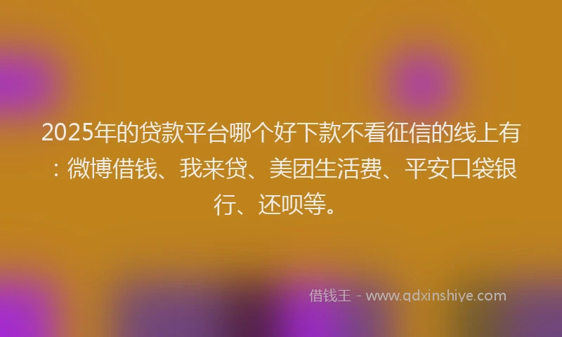 2025年的贷款平台哪个好下款不看征信的线上有：微博借钱、我来贷、美团生活费、平安口袋银行、还呗等。