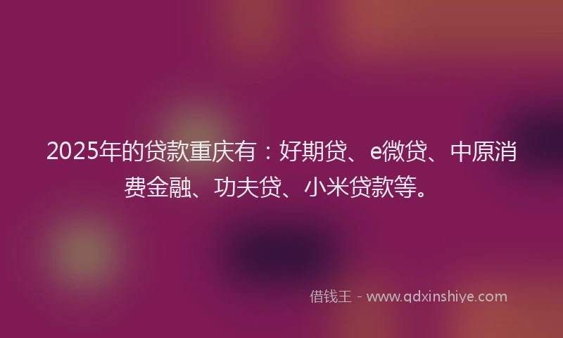 2025年的贷款重庆有：好期贷、e微贷、中原消费金融、功夫贷、小米贷款等。