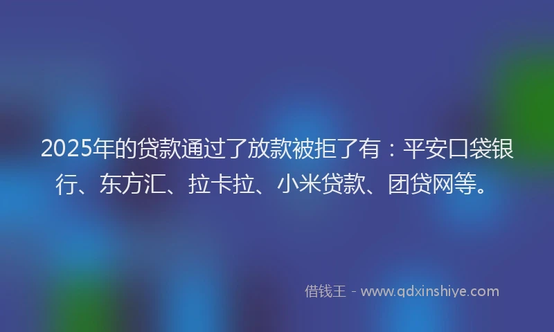 2025年的贷款通过了放款被拒了有：平安口袋银行、东方汇、拉卡拉、小米贷款、团贷网等。