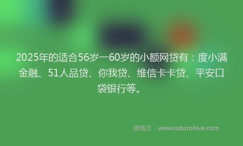 2025年的适合56岁一60岁的小额网贷有：度小满金融、51人品贷、你我贷、维信卡卡贷、平安口袋银行等。
