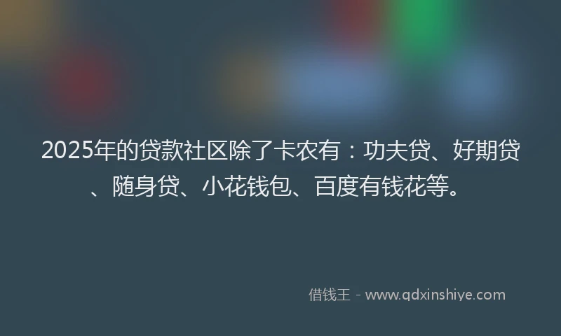 2025年的贷款社区除了卡农有：功夫贷、好期贷、随身贷、小花钱包、百度有钱花等。