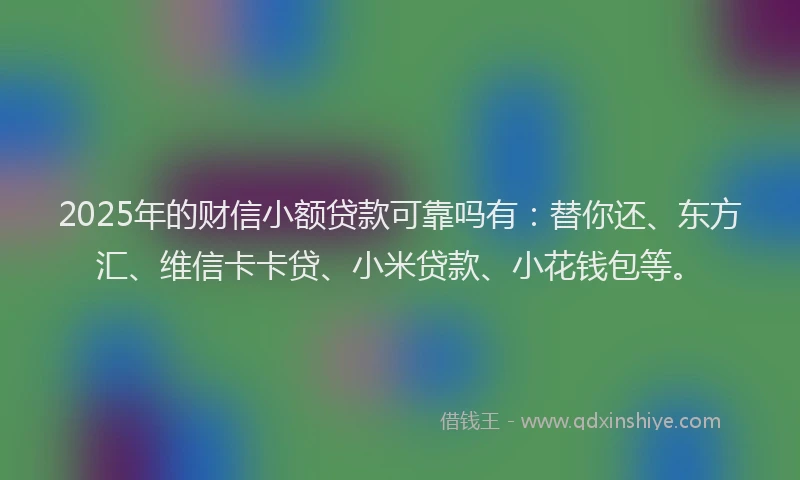 2025年的财信小额贷款可靠吗有：替你还、东方汇、维信卡卡贷、小米贷款、小花钱包等。
