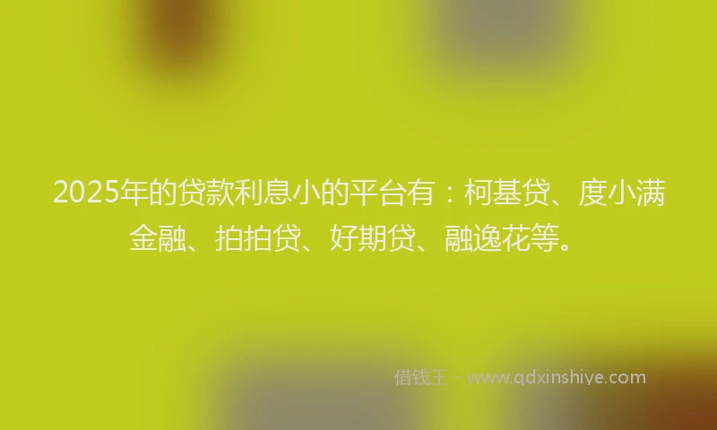 2025年的贷款利息小的平台有：柯基贷、度小满金融、拍拍贷、好期贷、融逸花等。