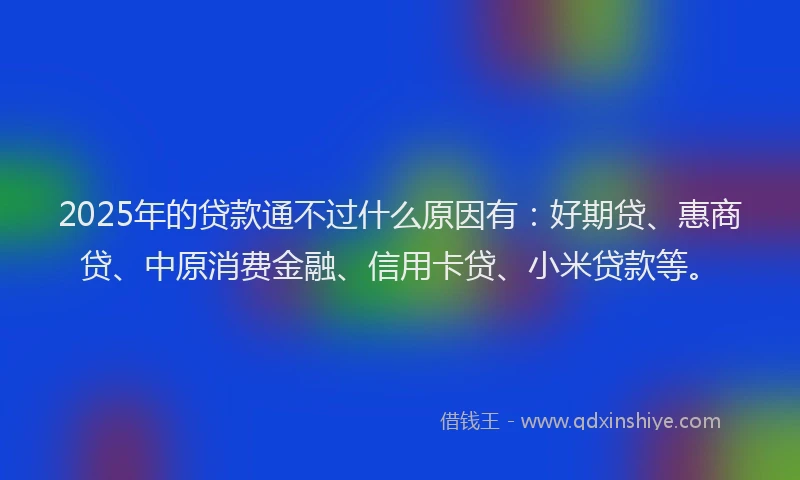 2025年的贷款通不过什么原因有：好期贷、惠商贷、中原消费金融、信用卡贷、小米贷款等。