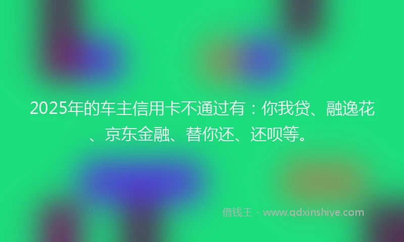 2025年的车主信用卡不通过有：你我贷、融逸花、京东金融、替你还、还呗等。