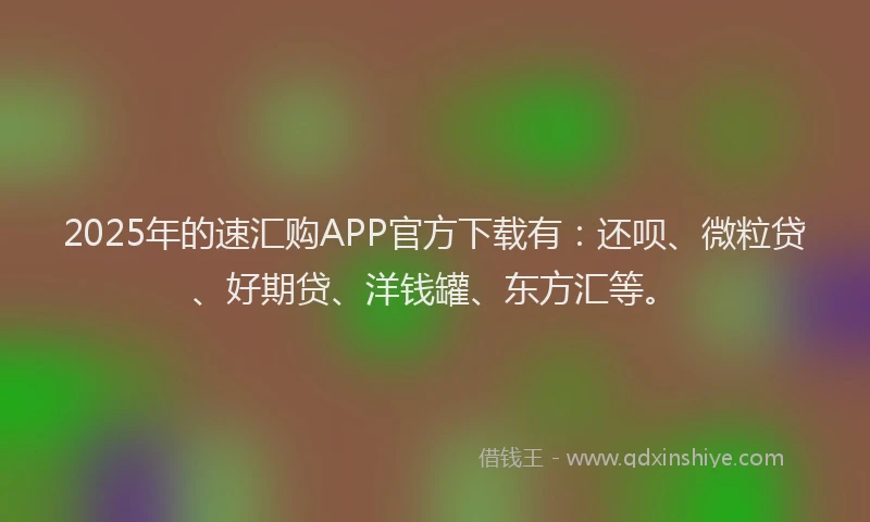 2025年的速汇购APP官方下载有：还呗、微粒贷、好期贷、洋钱罐、东方汇等。