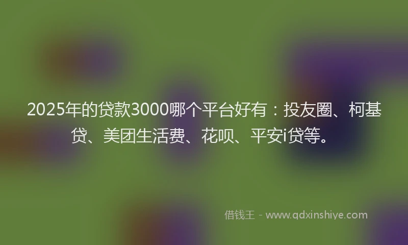 2025年的贷款3000哪个平台好有：投友圈、柯基贷、美团生活费、花呗、平安i贷等。