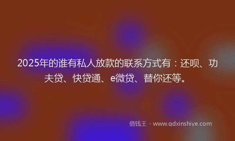 2025年的谁有私人放款的联系方式有：还呗、功夫贷、快贷通、e微贷、替你还等。