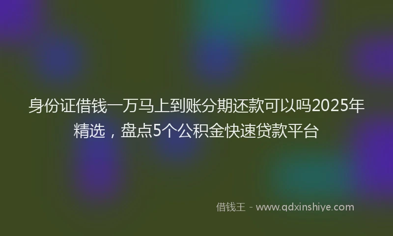 身份证借钱一万马上到账分期还款可以吗2025年精选，盘点5个公积金快速贷款平台