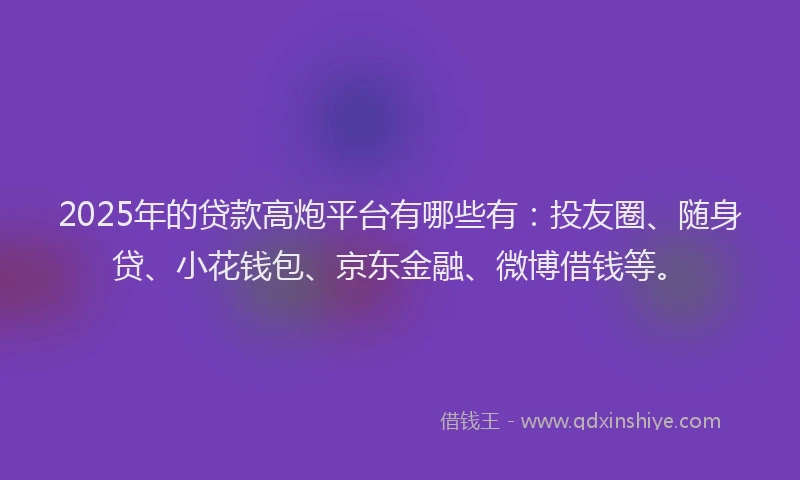 2025年的贷款高炮平台有哪些有：投友圈、随身贷、小花钱包、京东金融、微博借钱等。