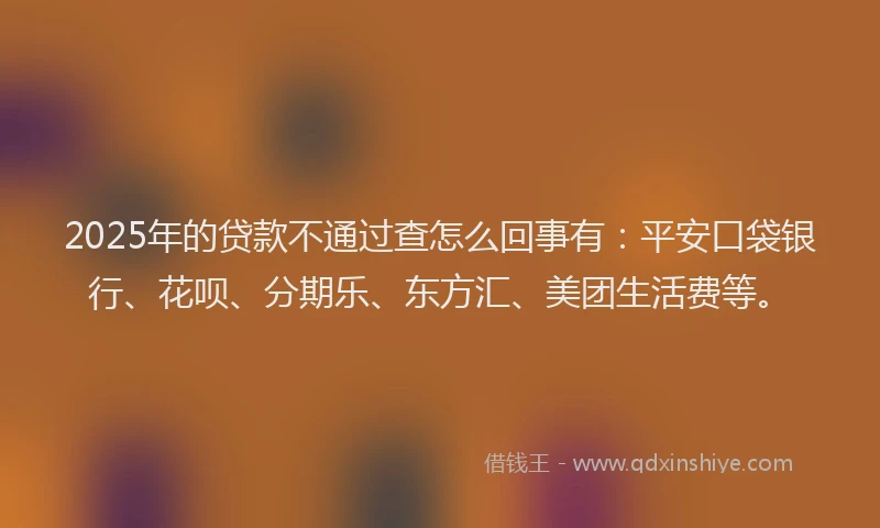 2025年的贷款不通过查怎么回事有：平安口袋银行、花呗、分期乐、东方汇、美团生活费等。